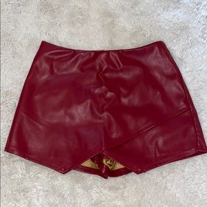 Maroon red leather skort